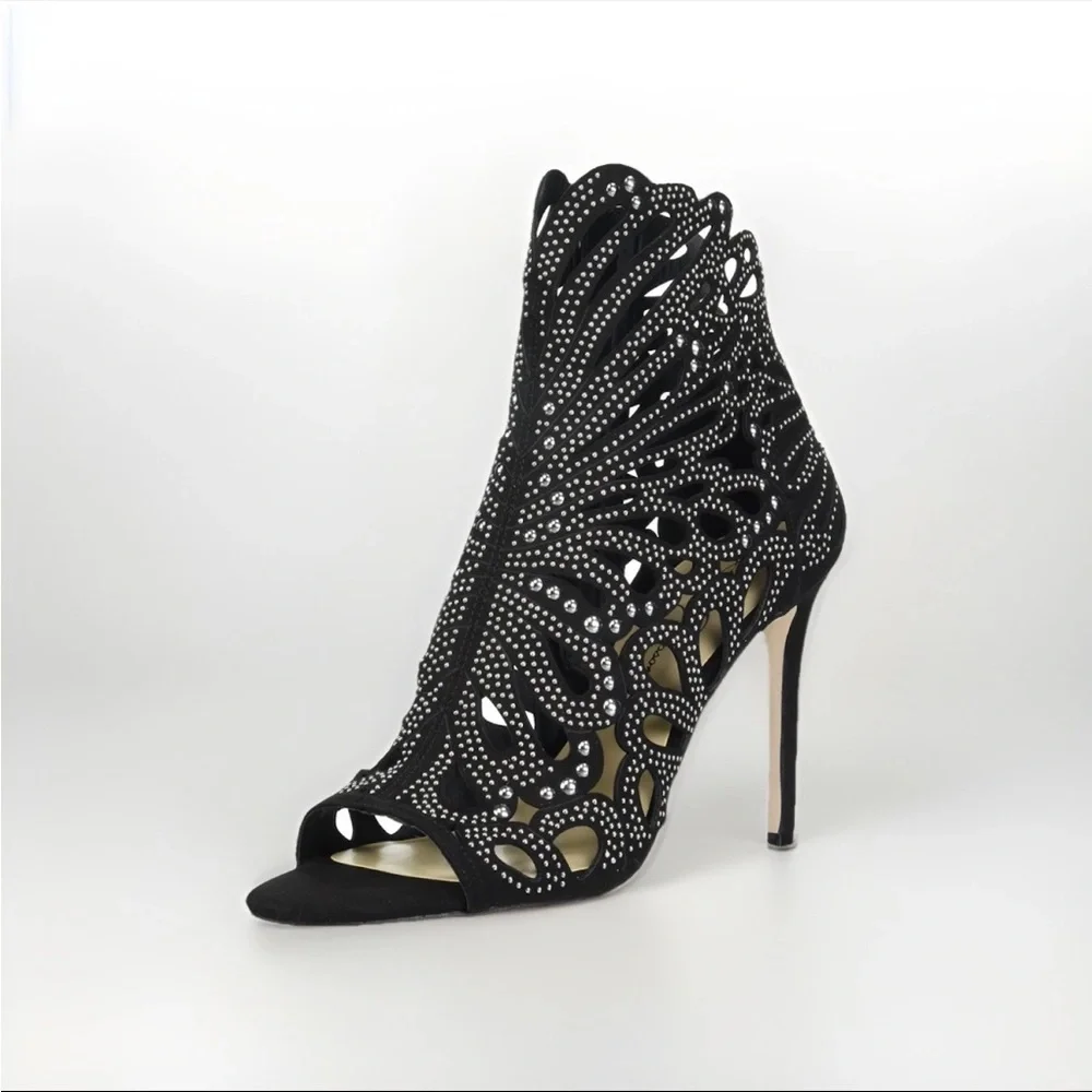 Jessica Simpson Black Jayley Studded Cut Out Stiletto Ankle Bootie Heels ‎ 8.5 M